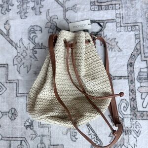 Montce Cream and Brown Straw Knit Bag